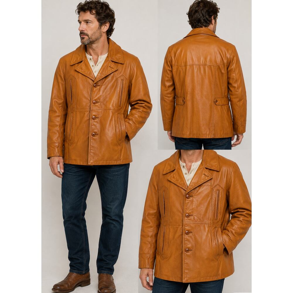 Vintage Gold Leather Men's Blazer Jacket size 44